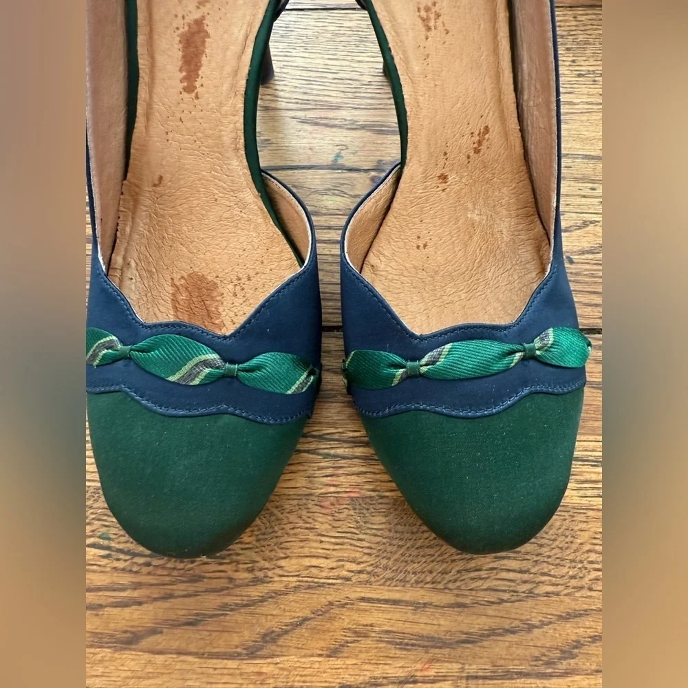 Anthropologie Lucky Penny Heeled Pumps NELLA SATIN HEEL ARGYLE NAVY/MARIN Heels - Picture 4 of 7